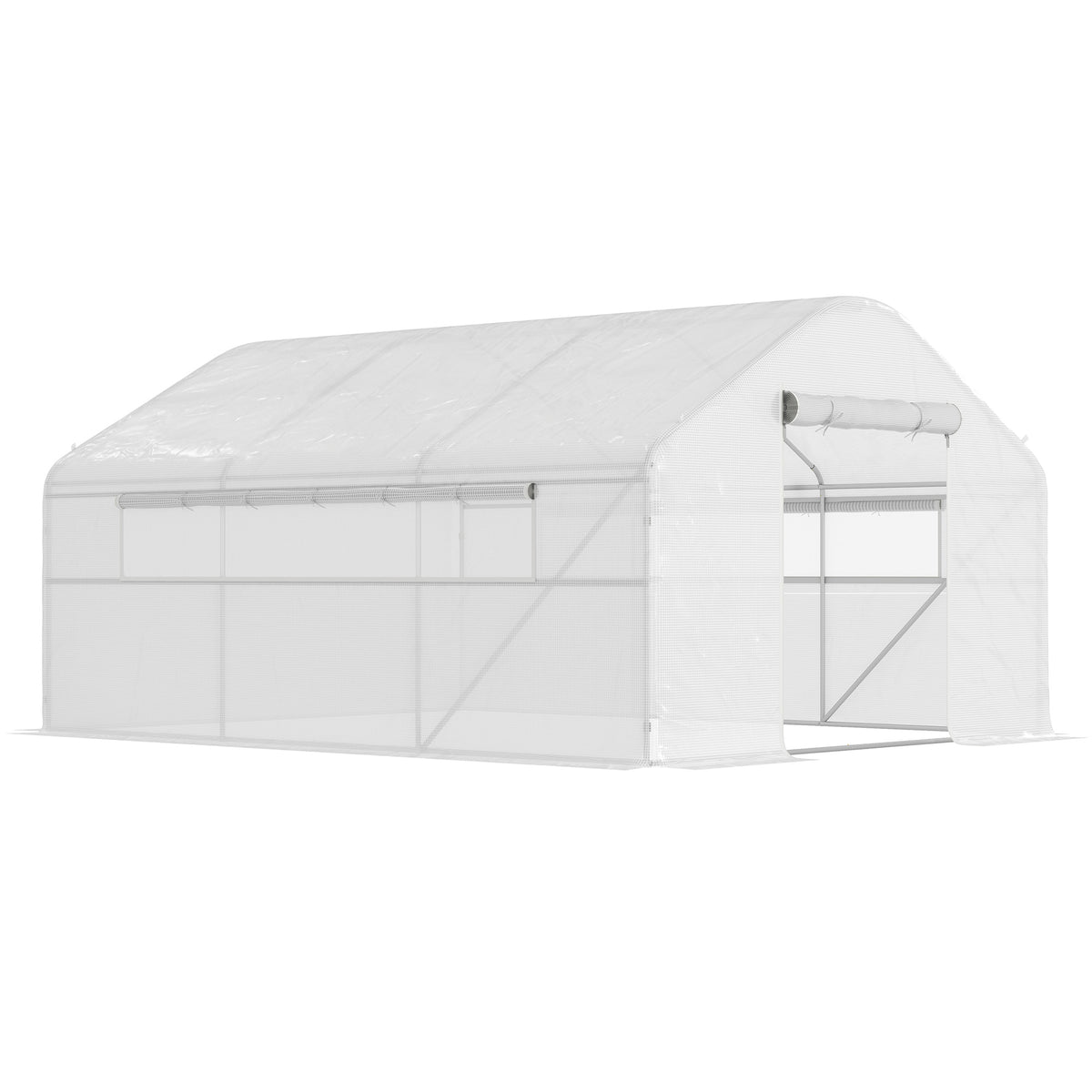 Serre de jardin 4 x 3 x 2m avec portes enroulables et grandes fenêtres, serre tunnel de jardin, blanc-0
