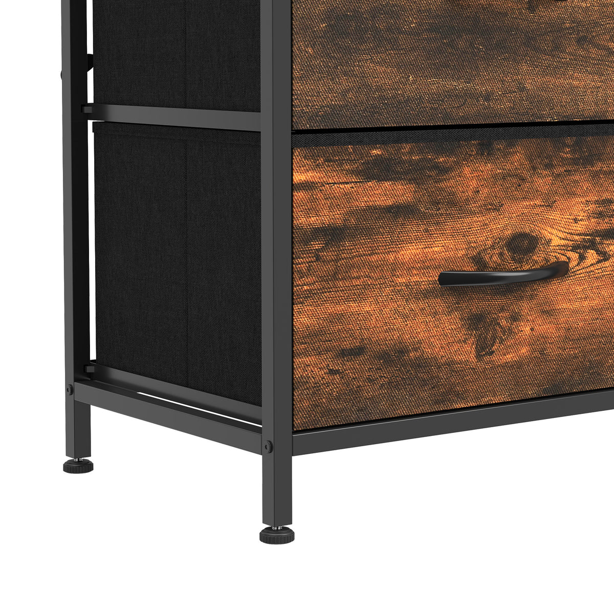 Commode 5 Tiroirs en Tissu Pliables, Commode Chambre Adulte avec Poches Latérales et 2 Crochets, Brun Rustique-9