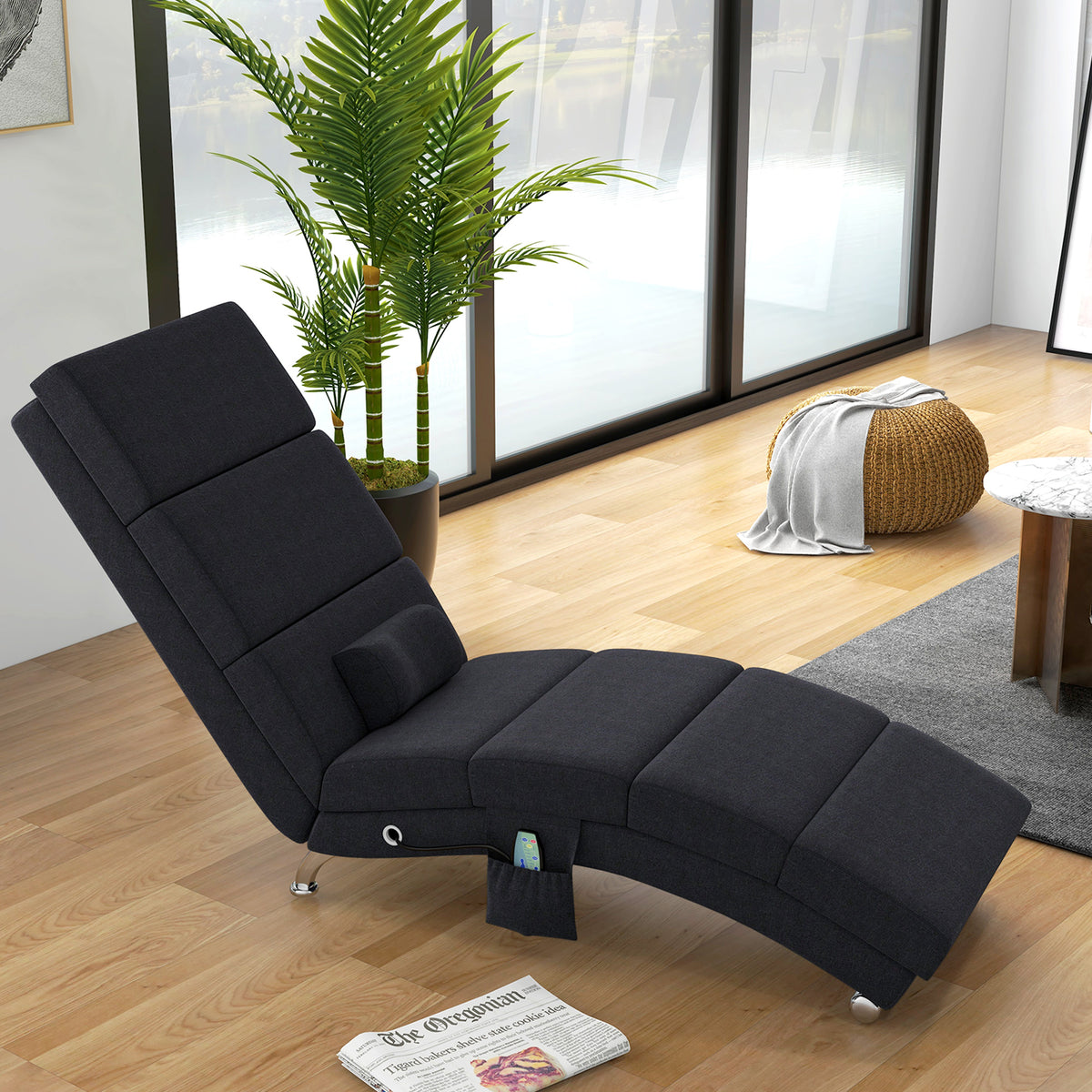 Fauteuil relax chaise longue de relaxation ergonomique, massant et chauffant avec télécommande 56 x 168 x 84 cm noir-9