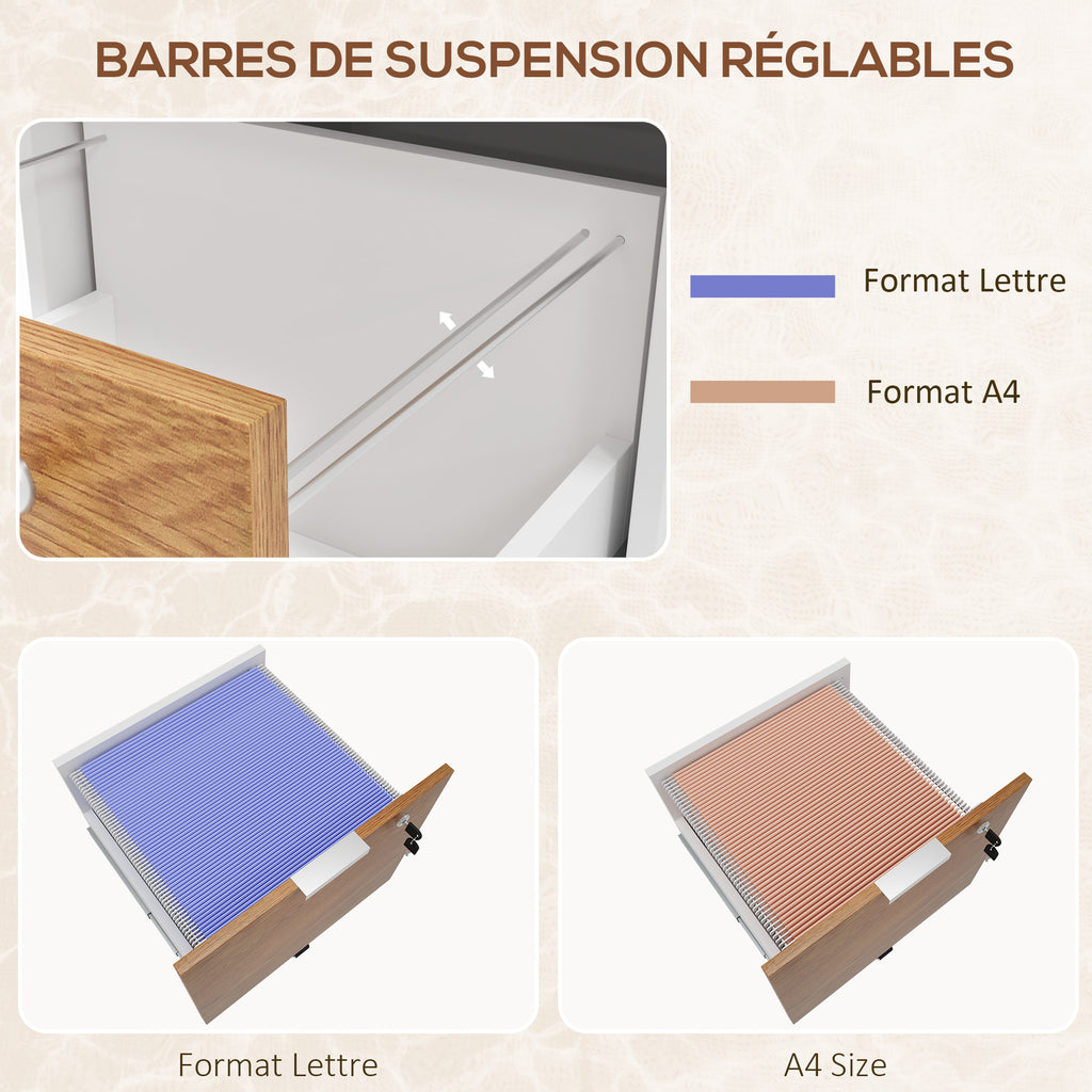 Caisson de bureau, meuble de rangement 2 tiroirs 2 barres pour dossier suspendu, verrouillable avec 2 clés 42x40x60 cm-4