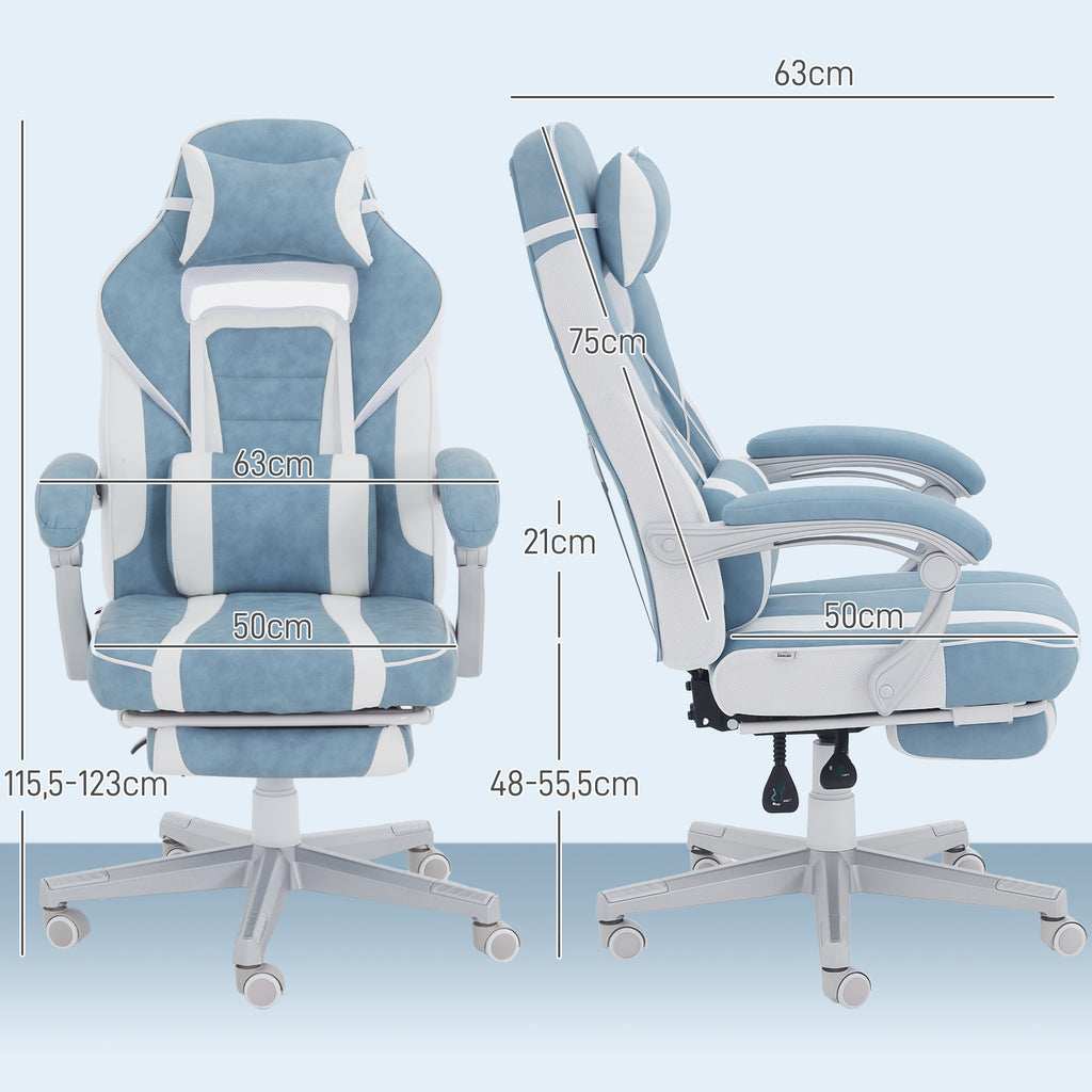 Chaise gaming, fauteuil gaming ergonomique avec repose-pieds, hauteur réglable, dossier inclinable, 63x63x123cm, bleu-2
