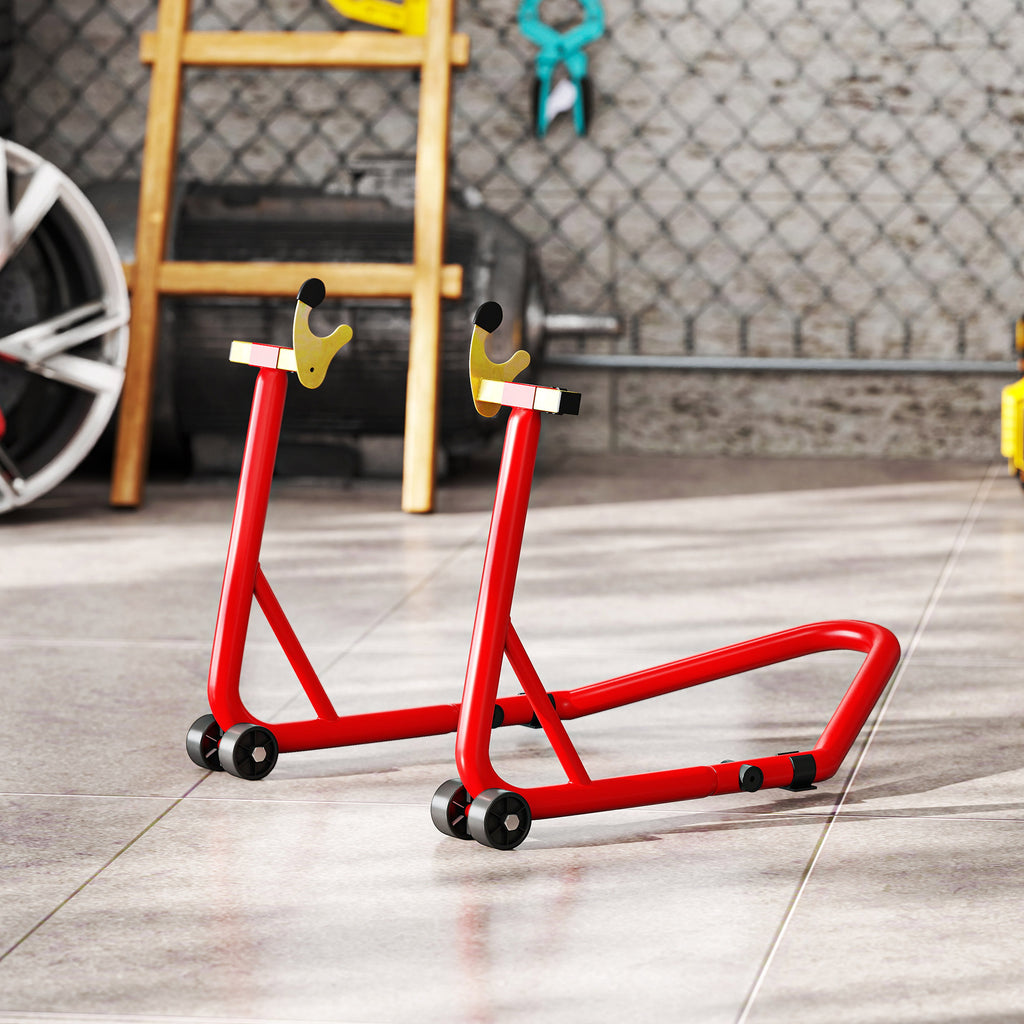 Bloque roue de moto pour pneu arrière capacité 544 kg avec fourches réglables en U et L en acier 69x58,5x34,5 cm rouge-8