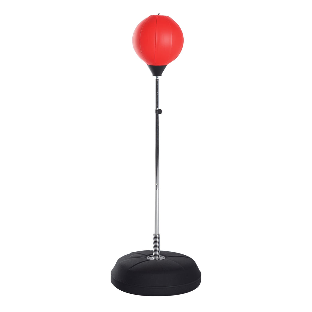 Sac de Frappe sur Pied Punching ball sur pied réglable en hauteur 126-144 cm avec gants, pompe et base de lestage pour adolescents et débutants rouge-0