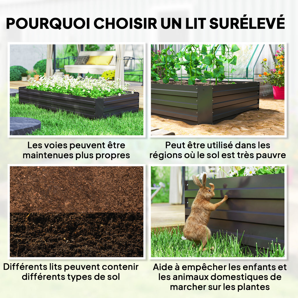 Carré potager jardinière rectangulaire en acier galvanisé tuteurs pour tomates et plantes grimpantes 180 x 90 x 29,5 cm-6