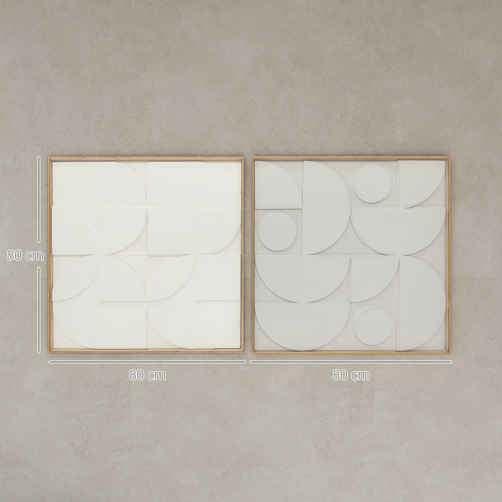 Lot de 2 tableaux abstraits 3D, décoration murale en bois géométrique, pour salon, chambre, bureau, 80 x 80 cm, blanc-2