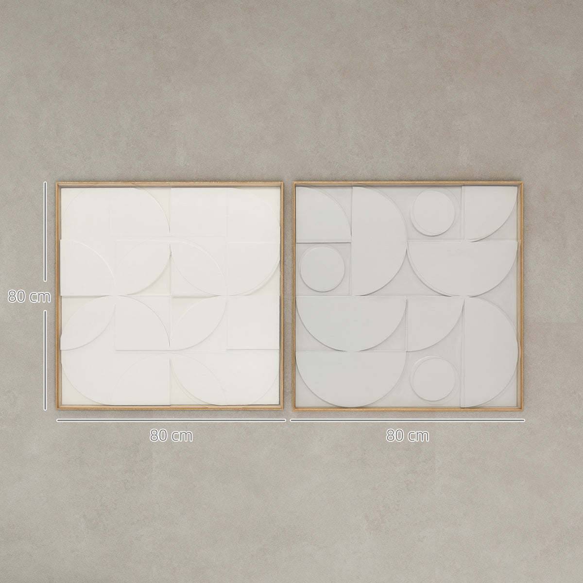 Lot de 2 tableaux abstraits 3D, décoration murale en bois géométrique, pour salon, chambre, bureau, 80 x 80 cm, blanc-2