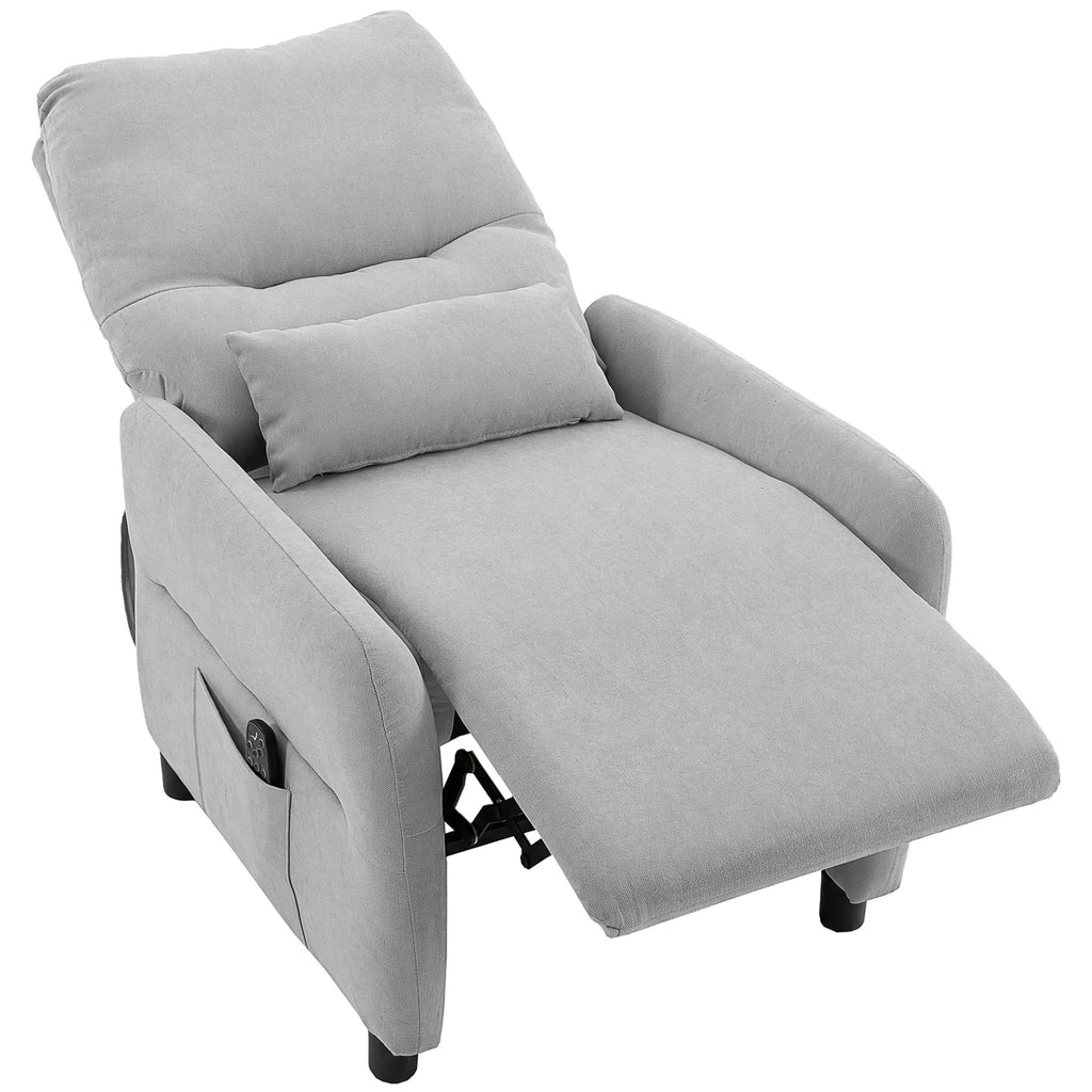 Fauteuil Inclinable de Massage par Vibration et Chauffage, Fauteuil de Relaxation en Tissu Éponge Bouclé, Gris-0