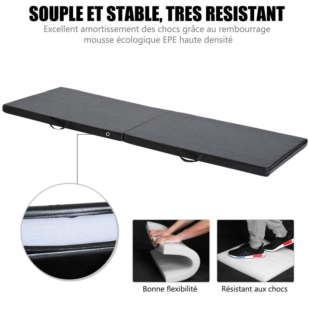 Tapis de gymnastique yoga pilates fitness pliable portable grand confort 180L x 60l x 5H cm revêtement synthétique noir-6