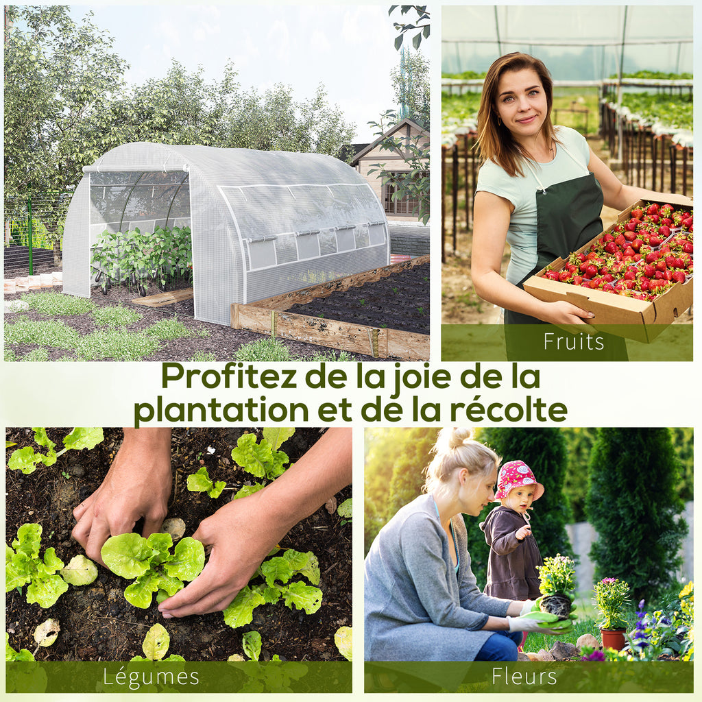 Serre de jardin serre tunnel 12 m² avec porte, parois latérales enroulables 8 fenêtres acier PE  4 x 3 x 2 m blanc-6