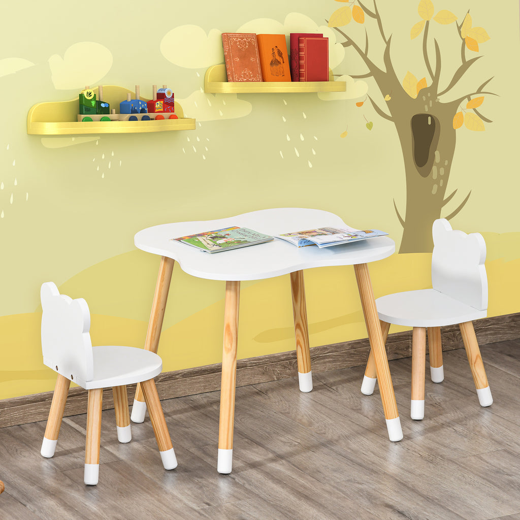 Ensemble table et chaises enfant design scandinave motif ourson bois pin MDF blanc-9