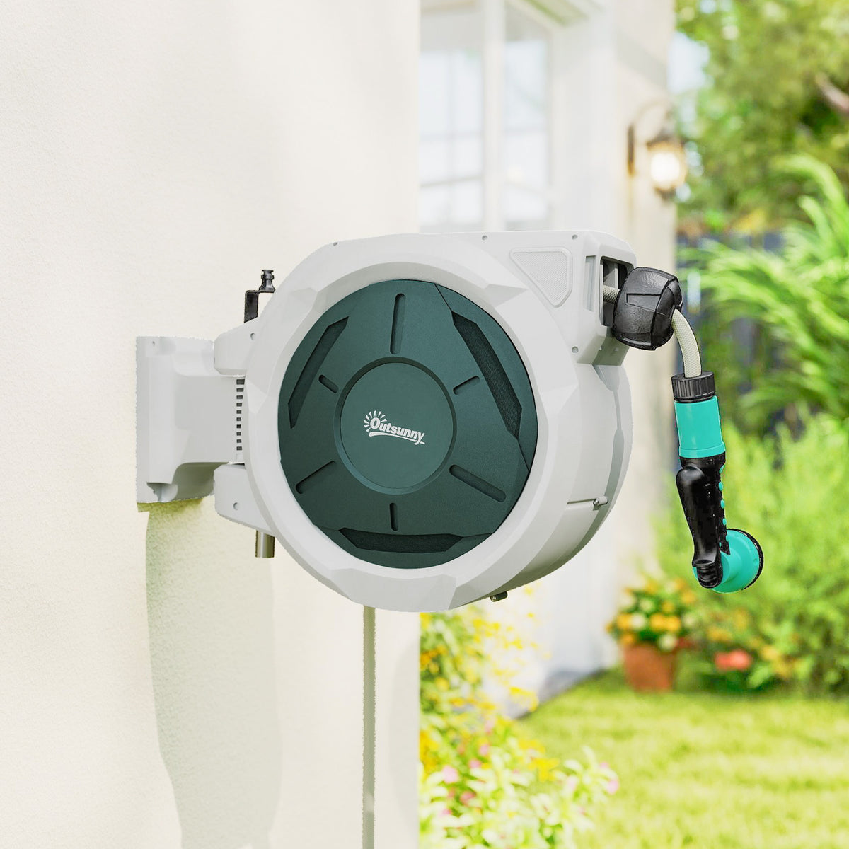 Enrouleur Tuyau Arrosage Mural 30 m x Ø 15 mm Dévidoir Automatique de Tuyaux d'Eau Rétractable Automatique gris-8