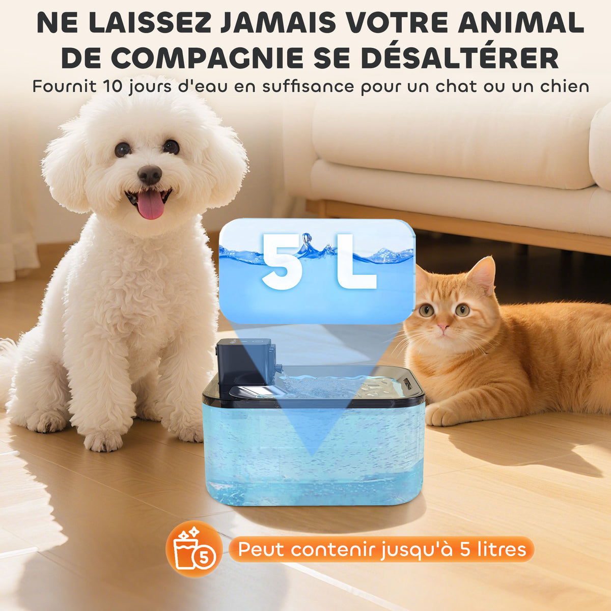 Fontaine à eau pour chat automatique en inox 5L, silencieuse, distributeur eau chat 3-étapes filtre chargeur USB, argent-4