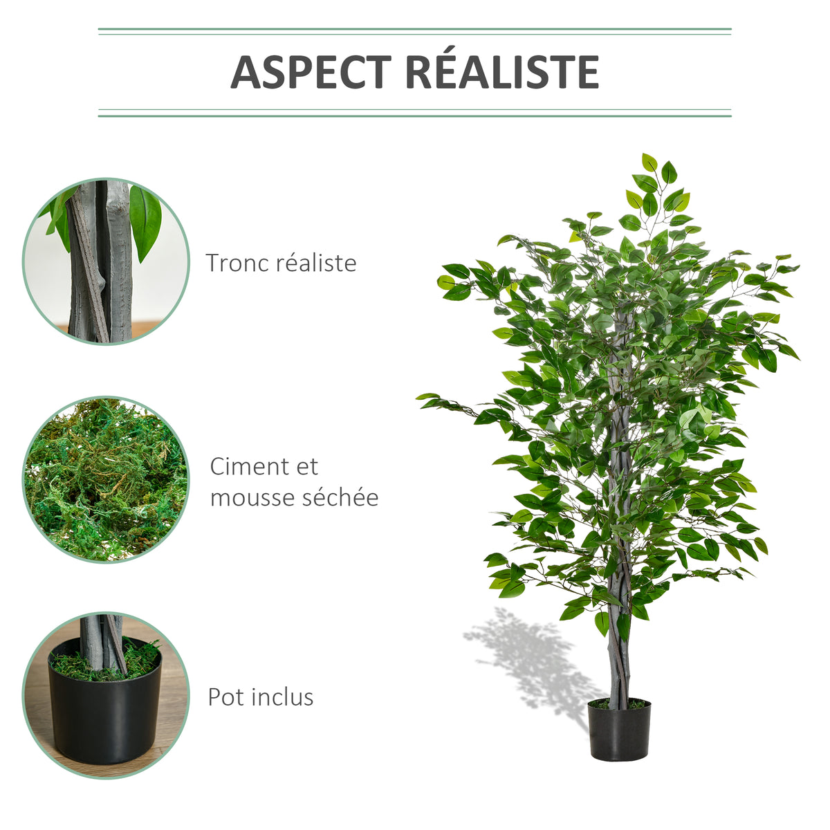 Arbre Artificiel Plante Artificielle ficus H.1,35 m Tronc Branches Liane Lichen Feuilles Grand réalisme Pot Inclus-4