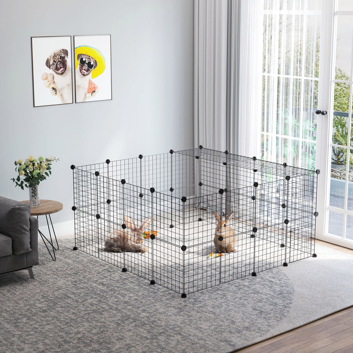 Cage parc clôture pour animaux domestiques enclos pour petits animaux 146 x 73 x 73 cm modulable 2 niveaux 36 panneaux bords arrondis fil en acier noir-9