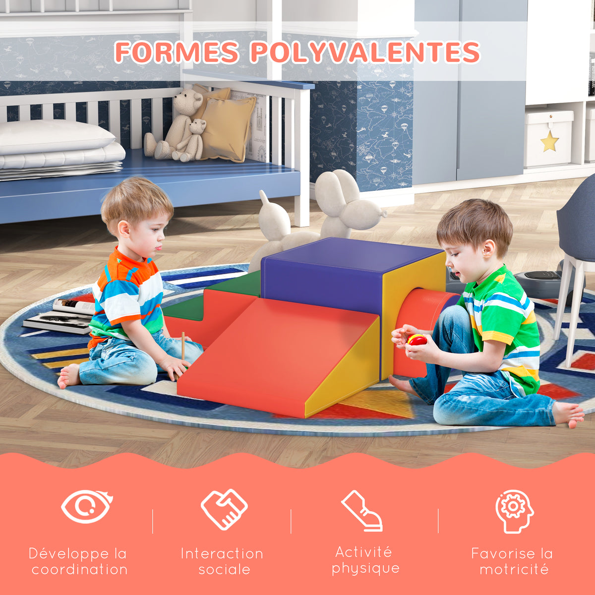 Module motricité bébé 4PCS parcours motricité bébé en mousse EPE pour enfants d'âge préscolaire, multicolore-3