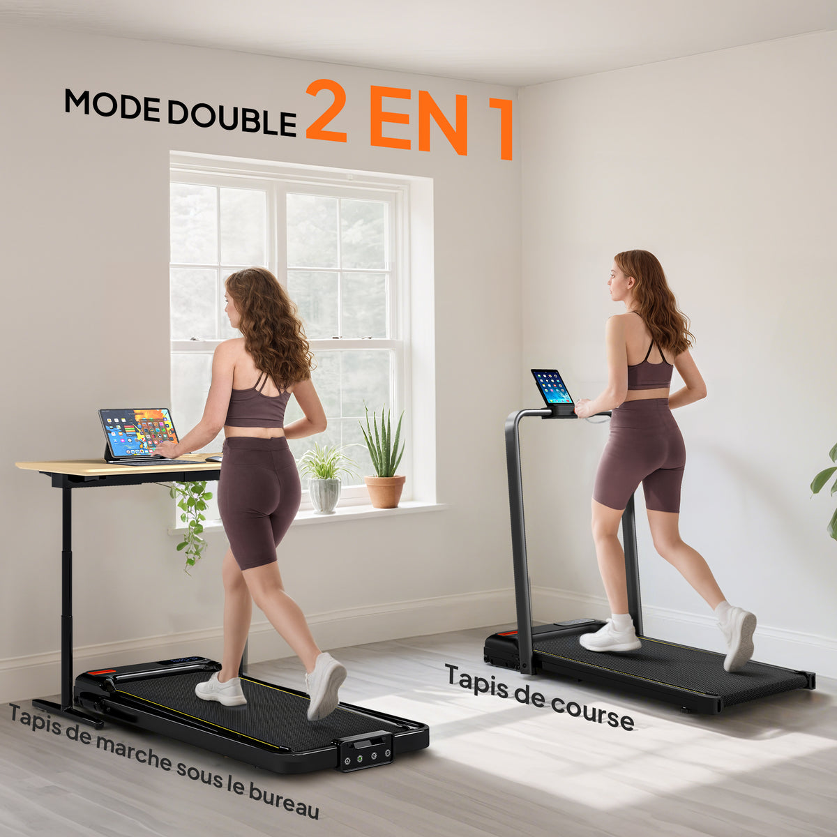 Tapis de marche 2 en 1, tapis de course pliable Inclinaison à 10% 6 KM/H, moteur 2,0 HP, télécommande 109x48x100cm noir-4
