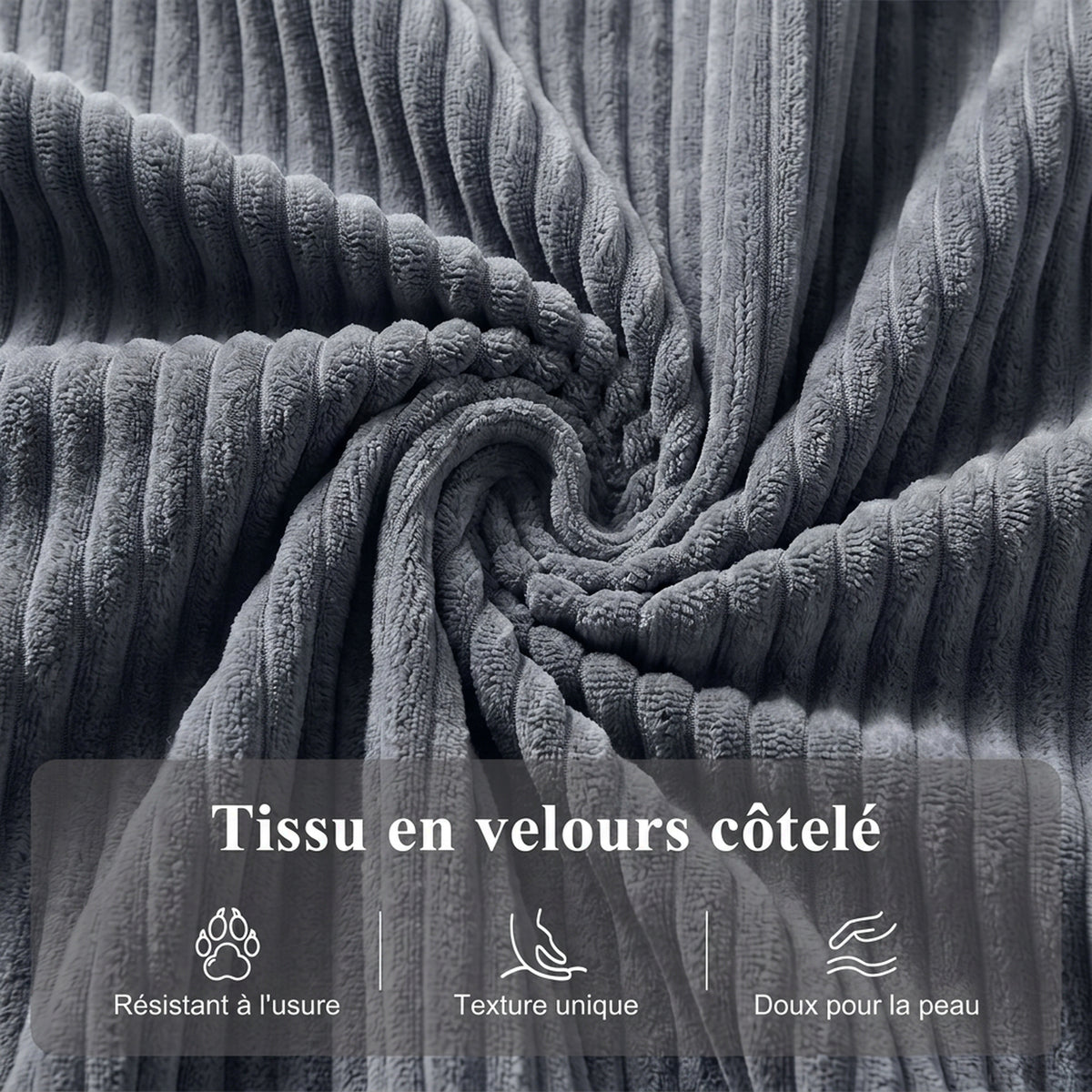 Fauteuil releveur électrique, fauteuil relax électrique velours côtelé, dossier inclinable, ports USB, 96x96x108cm, gris-5