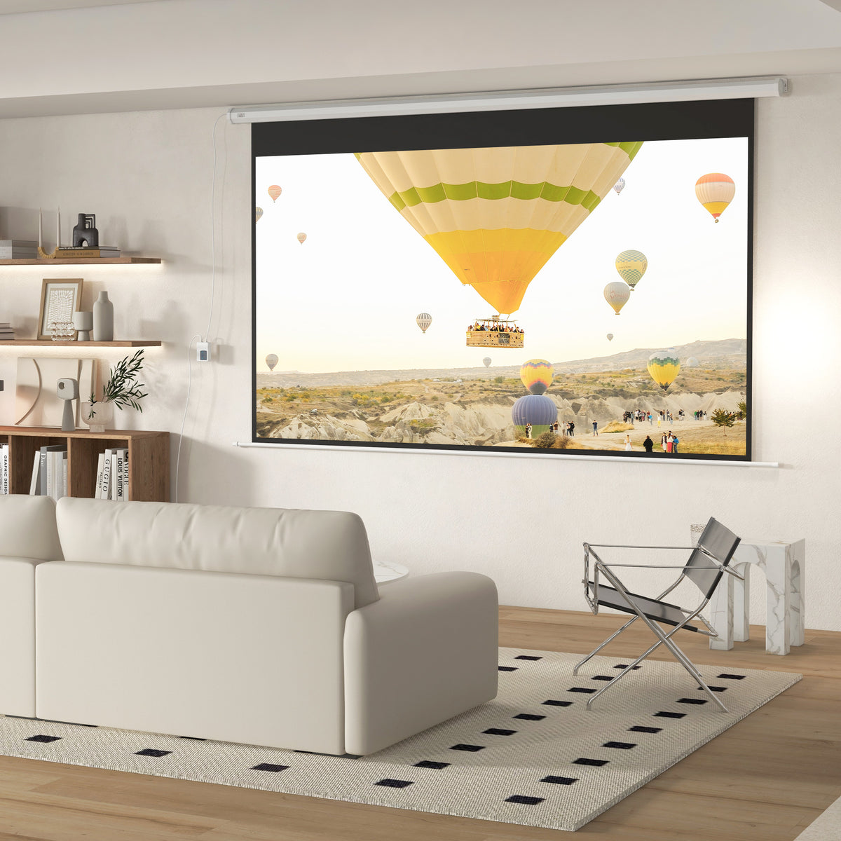 Écran de projection motorisé 120 pouces, 16:9 4K HD, fixation mural ou plafond avec télécommande, 293,5L x 8l x 176H cm-1