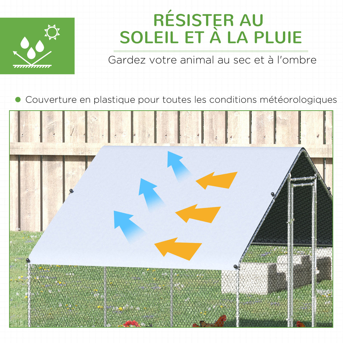 Enclos pour Poules XXL 6 m² - Grand Parcours Extérieur en Acier Galvanisé 3x2x2m - Volière de Jardin Anti-renard avec Bâche de Toit pour 4-6 Poules, Canards ou Lapins, Gris-3