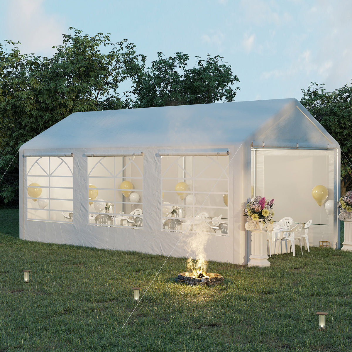 Tonnelle de jardin 3 x 6 m tente de réception avec 4 parois 3 fenêtres de chaque côté barnum pour fête mariage blanc-8