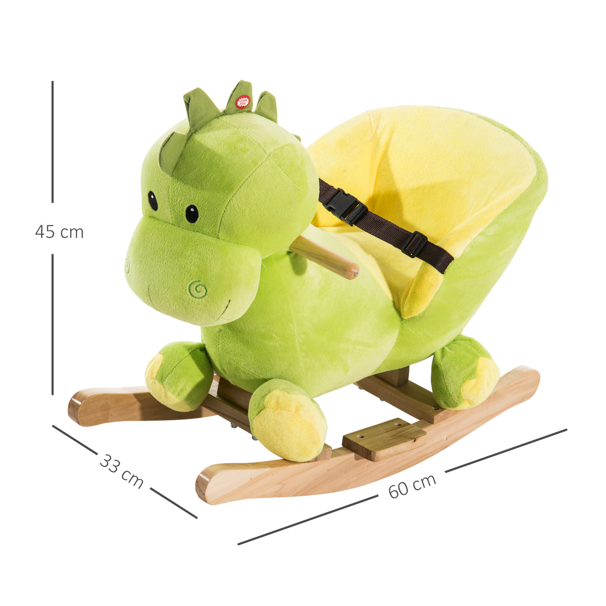 Jouet à Bascule Dinosaure Ceinture de sécurité Effet sonore 32 chansons pour enfants de 18+ Mois Bois Peluche Verte-2