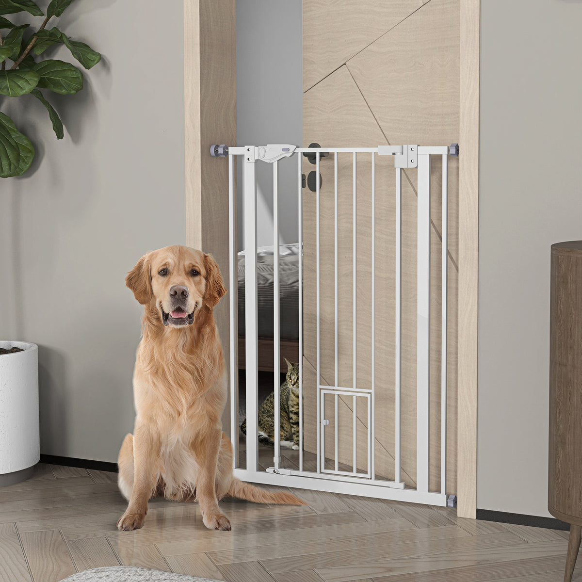 Barrière de sécurité animaux de 104H cm avec porte fermeture automatique système de double verrouillage sans percage-1