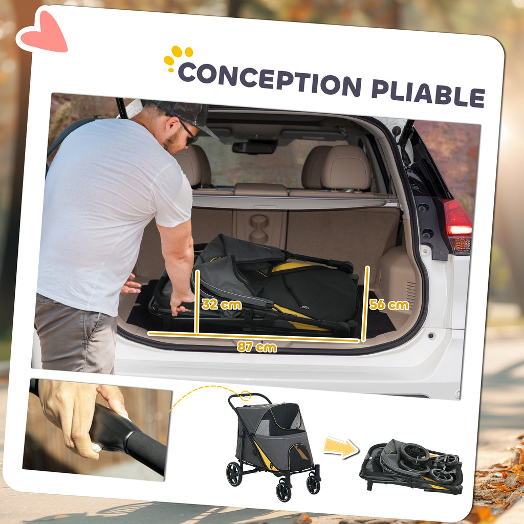 Poussette chien chariot pour chat 4 roues pliage en un clic laisse de sécurité charge 30 kg 112 x 67 x 100 cm gris foncé-4