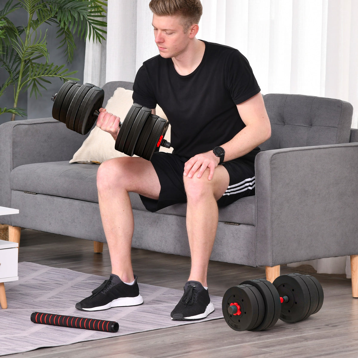 Ensemble d'haltères Courtes Total 30 Kg 2 en 1 poids réglable Barres incluses - entraînement Musculaire & haltérophilie-1