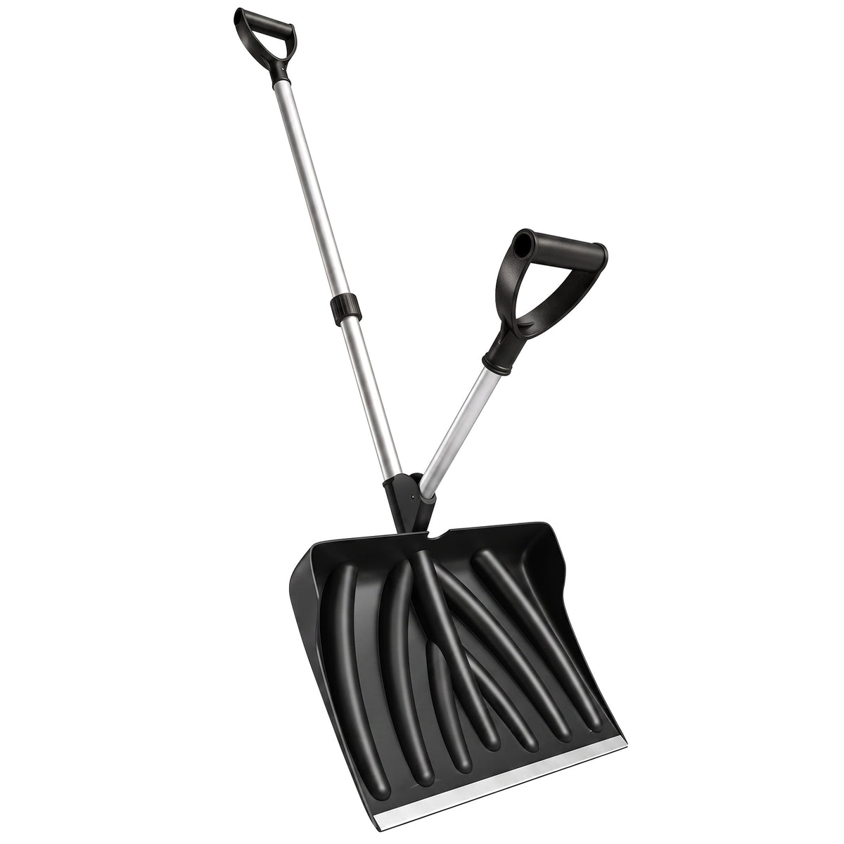 Pelle à Neige Aluminium Portable avec Poignée d'Assistance en D, Lame Large de 45 cm, Manche Amovible, Noir-0
