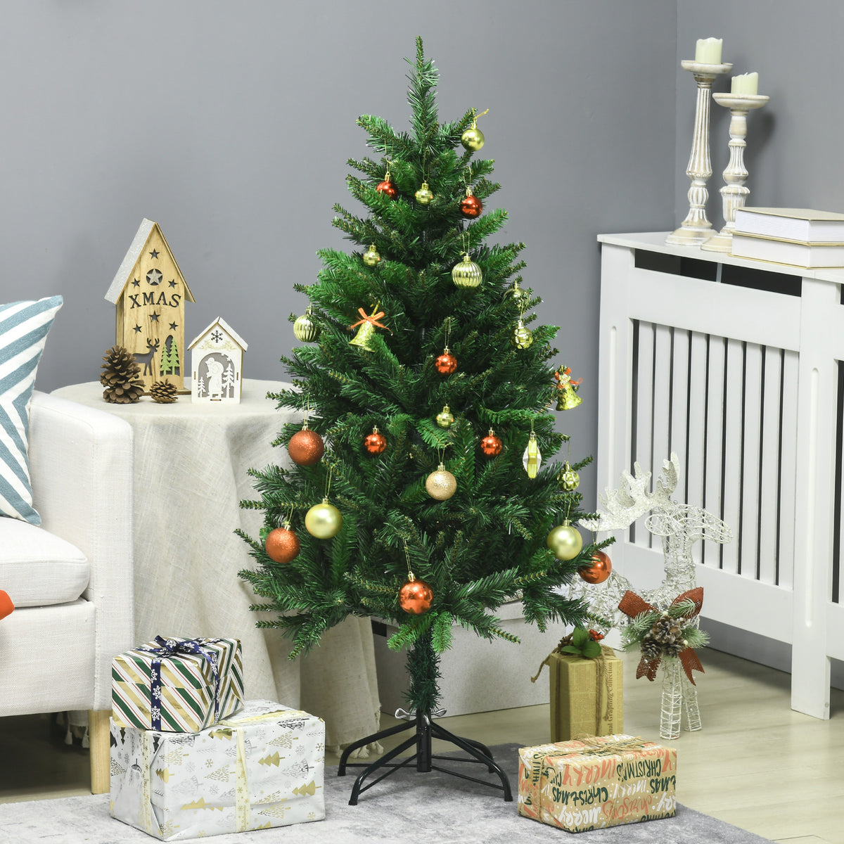 Sapin de Noël artificiel avec 310 branches support en acier socle pliable en acier hauteur 120 cm vert-9