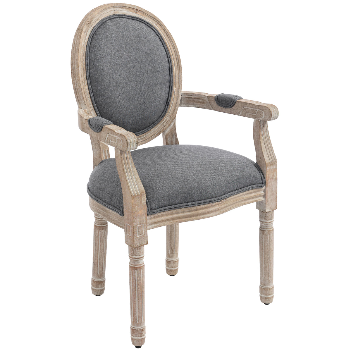 Chaise de Salle à Manger Chaise de Salon médaillon Style Louis XVI Bois Massif patiné sculpté Tissu Lin Gris-0