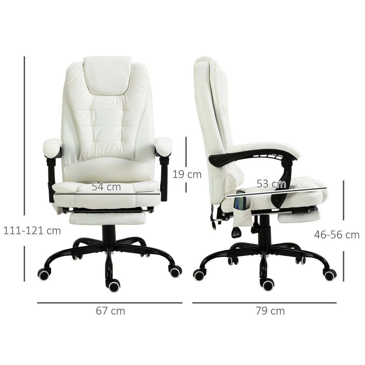 Fauteuil de Bureau Massant 7 Points, Chaise de Bureau Ergonomique avec Repose-pieds Rétractable, Dossier Inclinable 155°, Hauteur Réglable, Pivotant à 360°, télécommande Filaire, Blanc-2