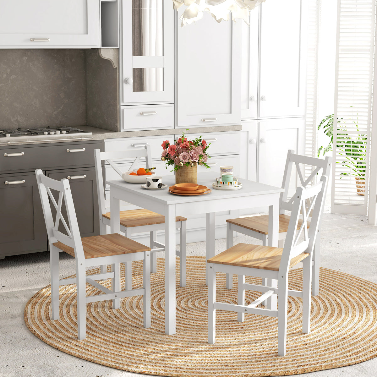 Lot de 4 chaises design style maison de campagne, cadre blanc – Parfaites pour salle à manger, cuisine ou salon-1