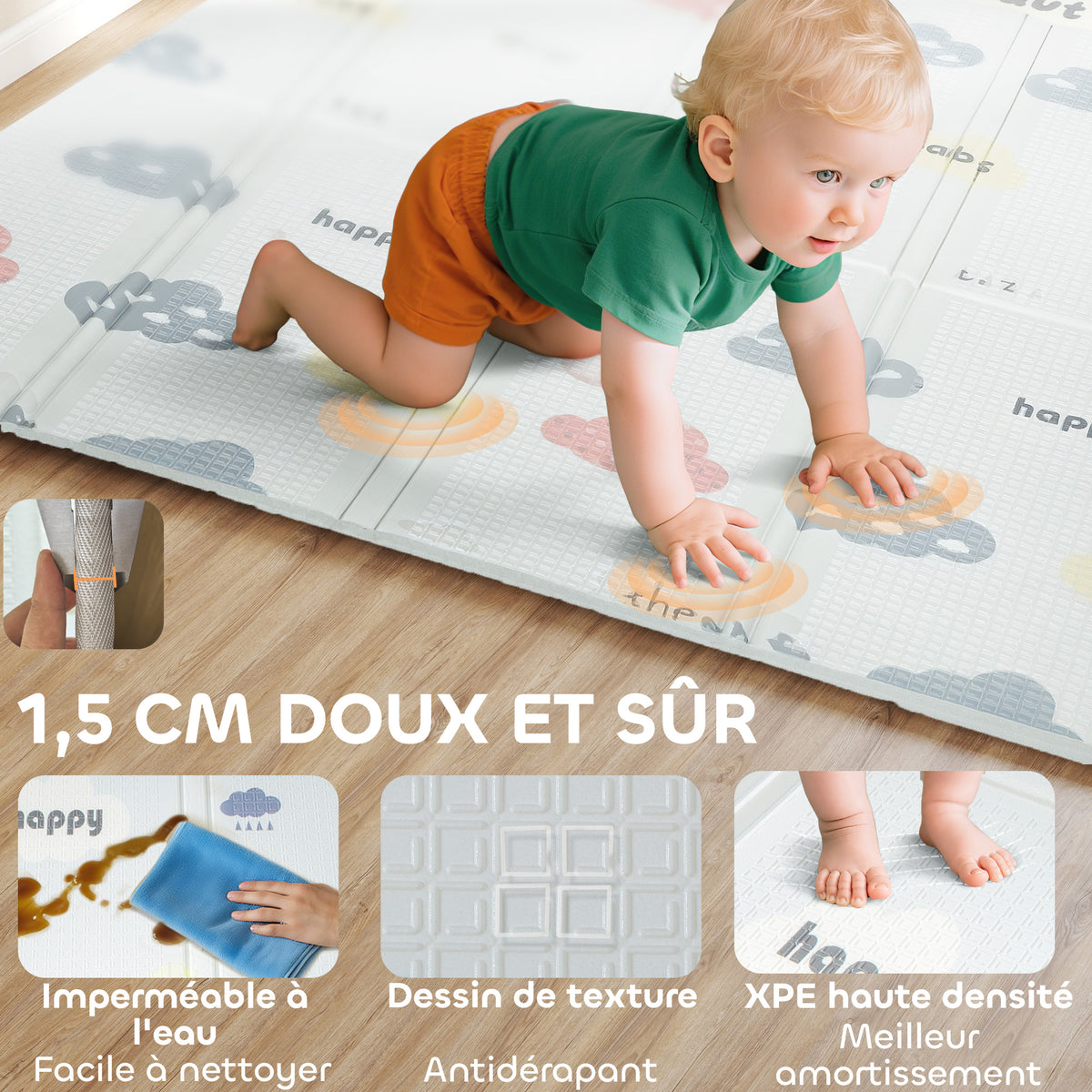Tapis de jeu pour bébé pliable et réversible, tapis de sol en mousse épais, 200 x 180 x 1,5 cm, multicolore-5