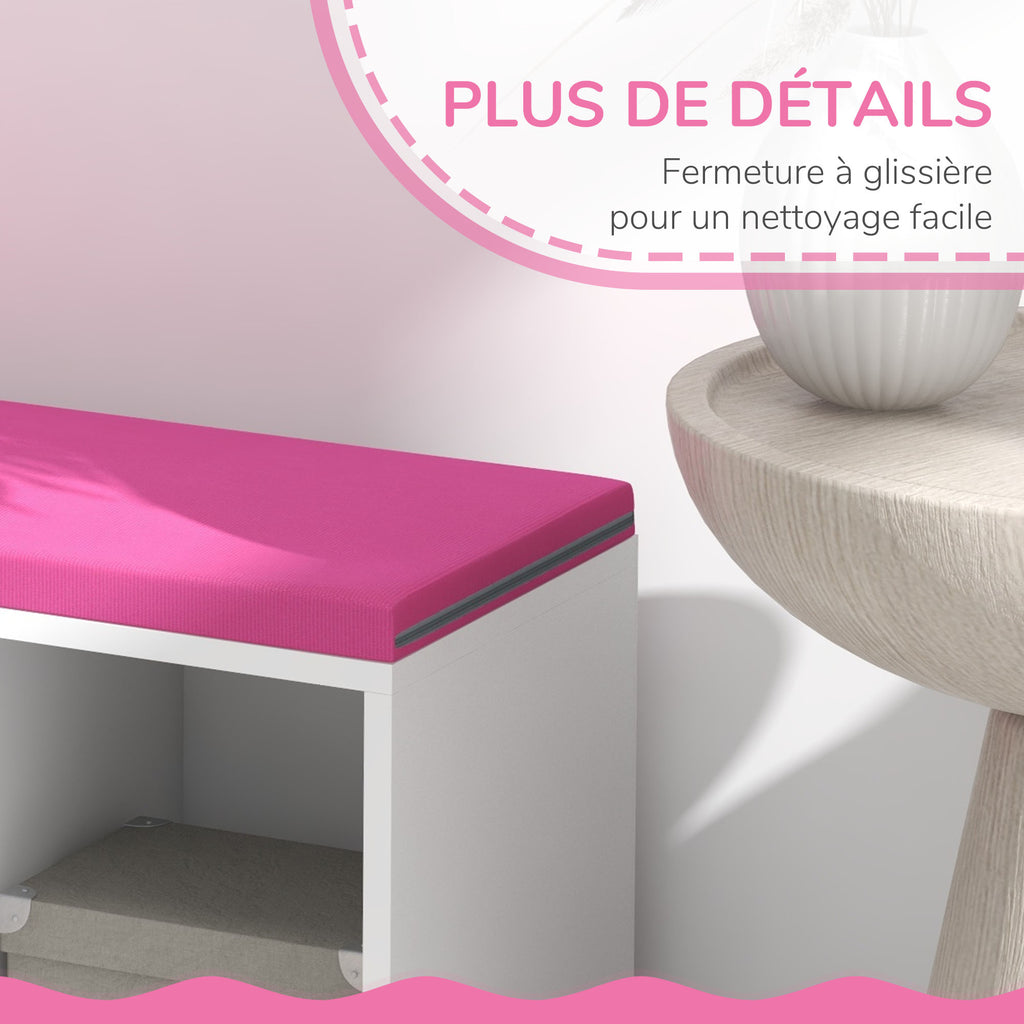 Bibliothèque banc 2 en 1 avec 5 compartiments de rangement et 2 coussins 108 x 30 x 60 cm blanc rose-6