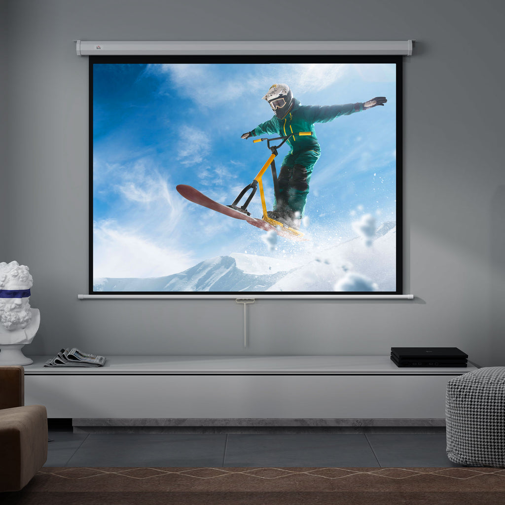 Écran de projection de 84 pouces, écran vidéoprojecteur, 4:3 4K HD, fixation mur ou plafond, 181l x 8P x 138H cm, blanc-8