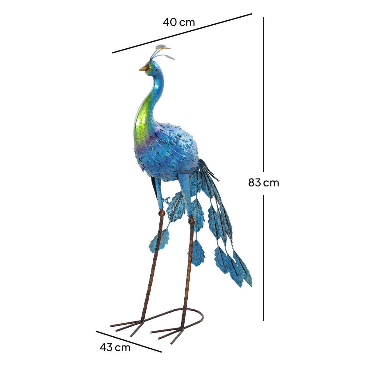 Statue de paon de jardin décoration jardin extérieure en métal résister aux éléments 40 x 43 x 83 cm multicolore-2