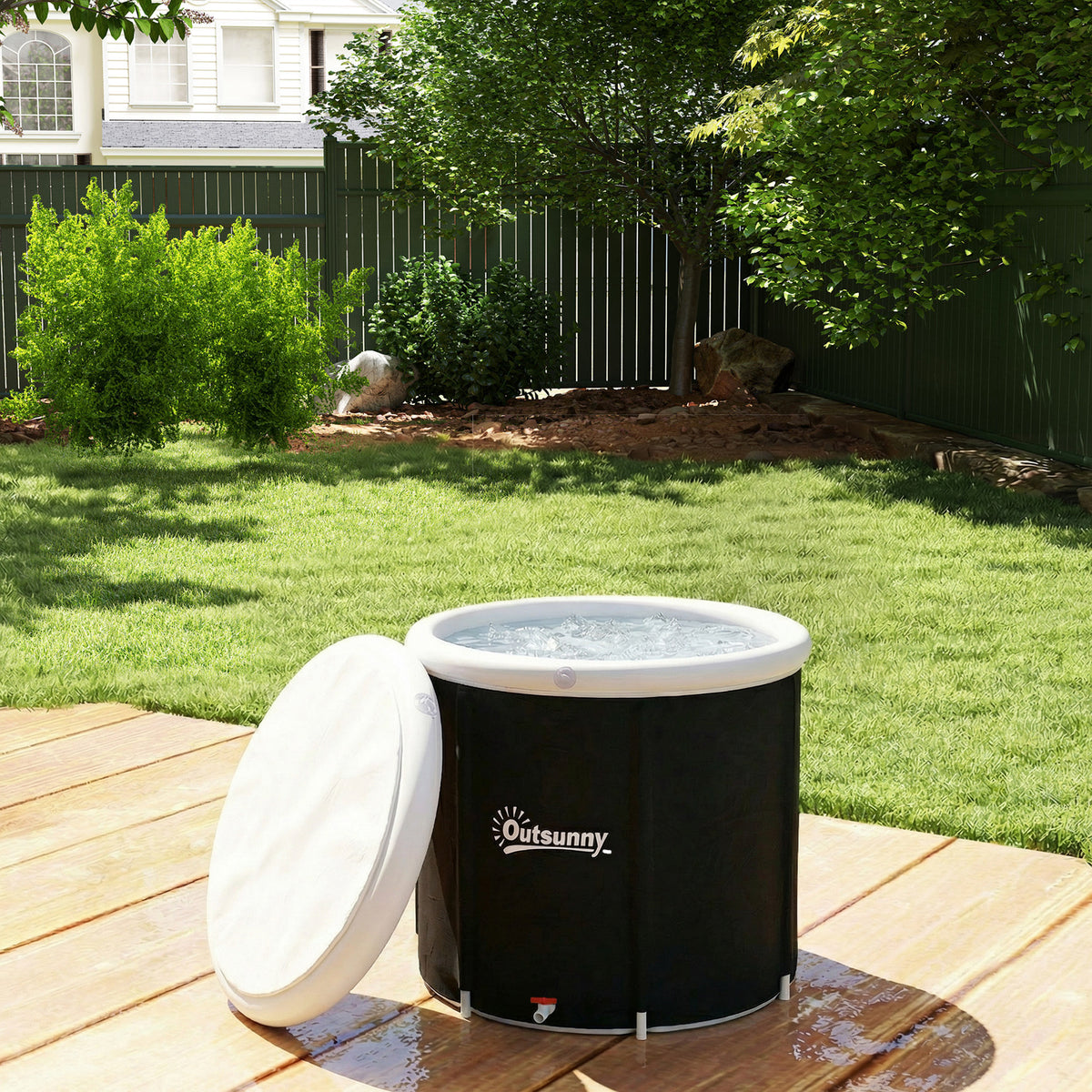 Baignoire à Glace Pliable Gonflable 280 L avec Couvercle et Pompe pour Entraînement à l'Eau Froide, 78x78x71 cm, Noir-1