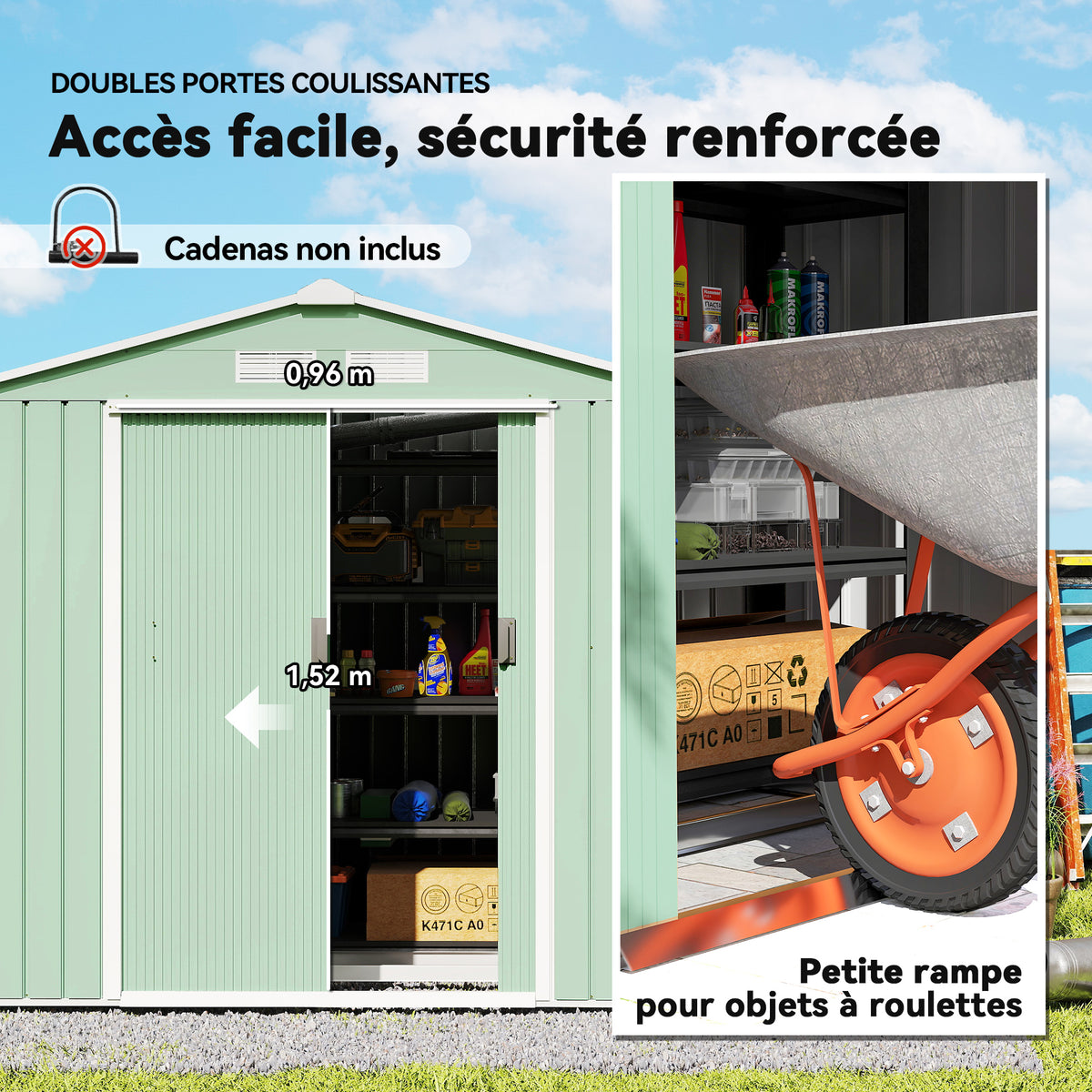 Abri de Jardin 2,42 m² - Remise pour Outils avec Fondation - cabanon Porte verrouillable - tôle d'acier Vert clair-4