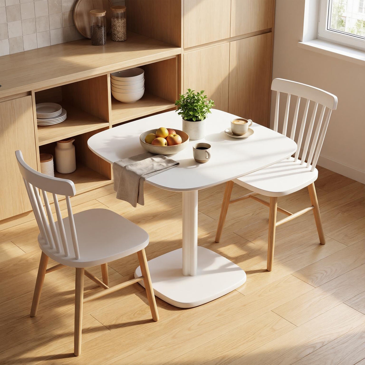 Table à manger pour 4 personne table de cuisine carrée style moderne avec plateau aspect bois, 70 x 70 cm, blanc-1