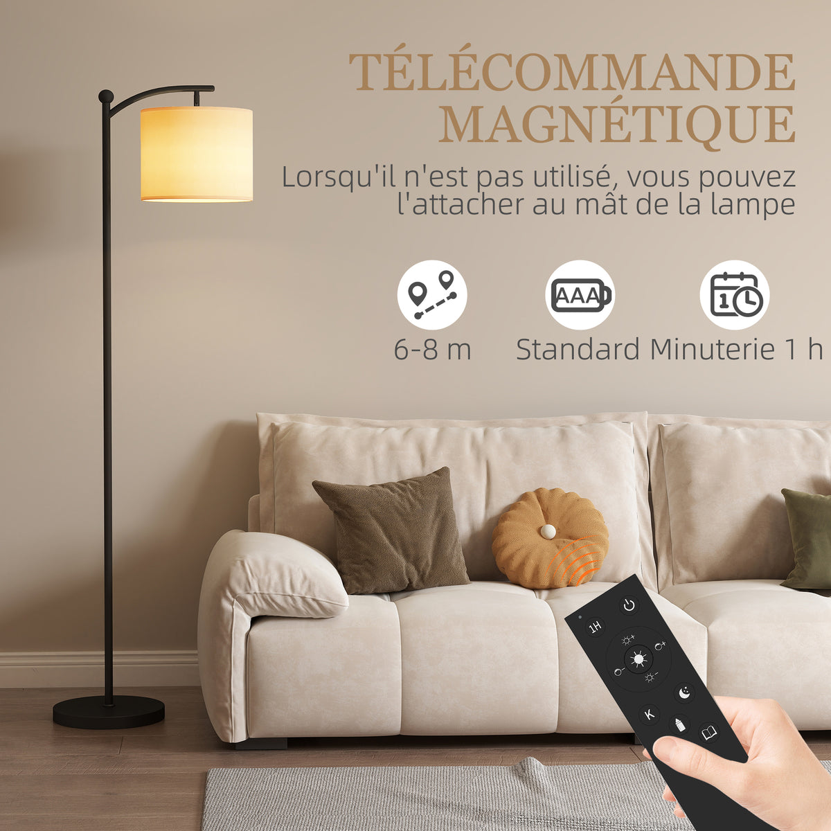 Lampadaire dimmable 2 températures de couleur avec télécommande, minuterie de 60 minutes, 160 cm, noir-5