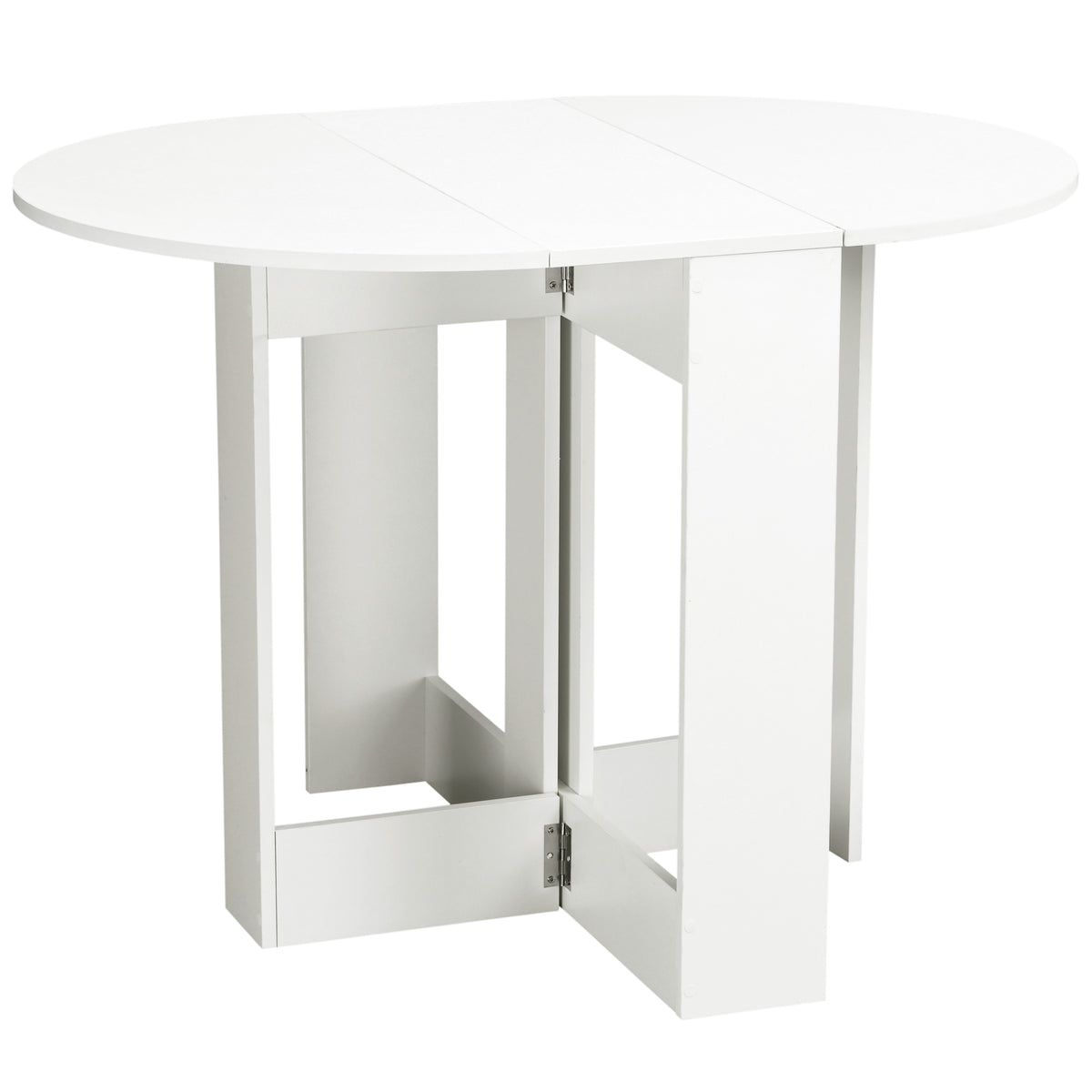 Table pliable de cuisine salle à manger 2 abattants - table ovale extensible - 104L x 76l x 73,7H cm en bois blanc-0