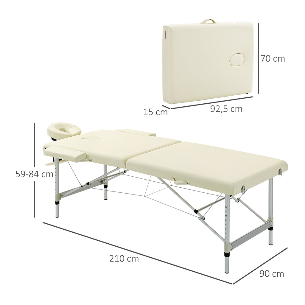 Table de massage pliable portable + housse de transport charge max. 225 Kg hauteur réglable 210 x 90 cm crème-2