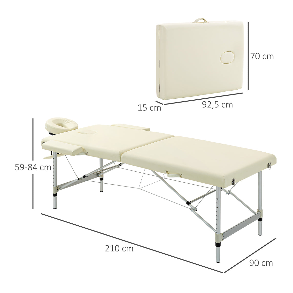 Table de massage pliable portable + housse de transport charge max. 225 Kg hauteur réglable 210 x 90 cm crème-2