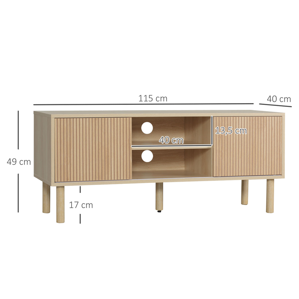 Meuble TV support TV pour télévision jusqu'à 50 pouces 2 portes coulissantes et 2 niches avec passe-câbles - 115 x 40 x 49 cm-2