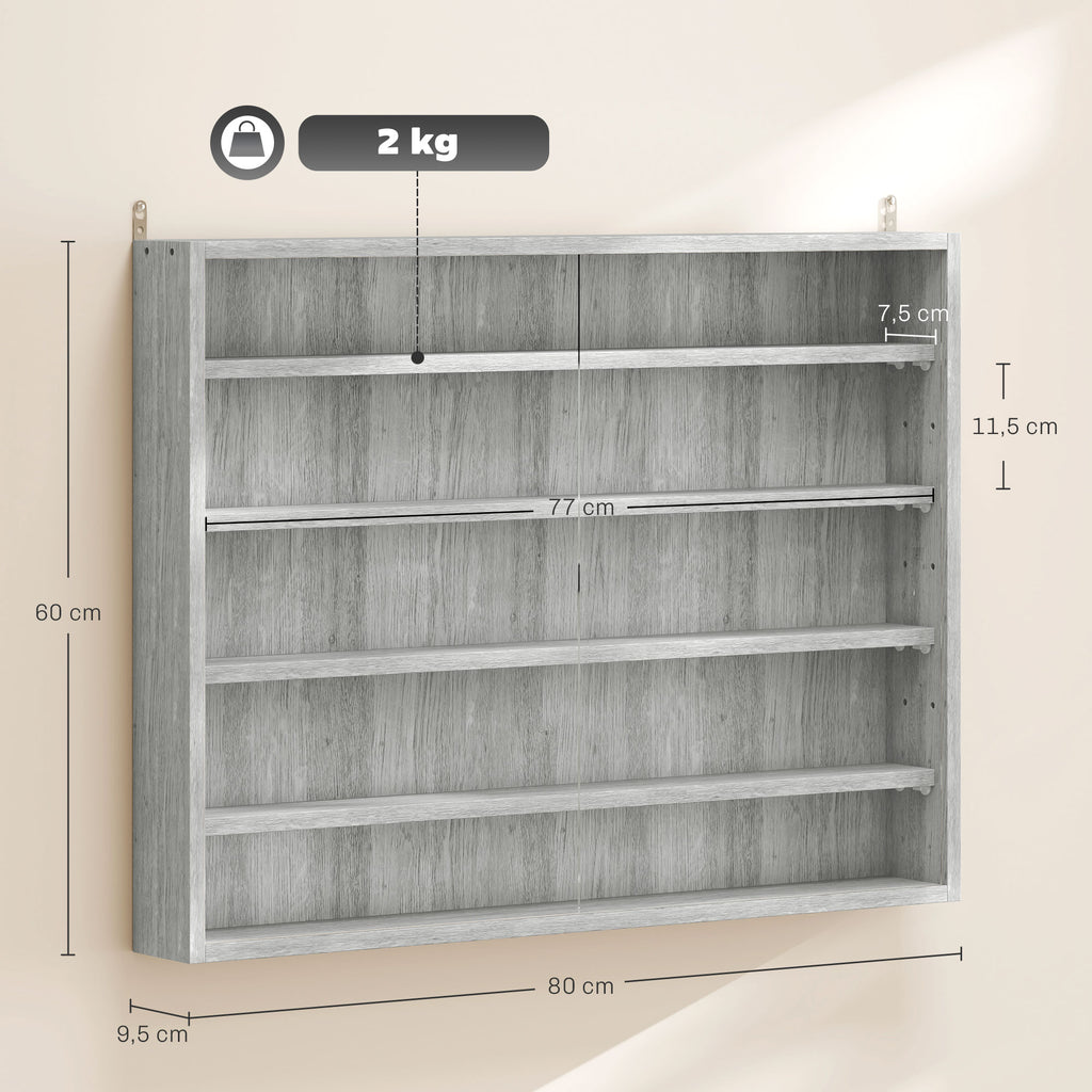 Vitrine murale pour objets de collection 4 étagère réglables en hauteur et 2 portes coulissantes 80 x 9,5 x 60 cm gris-2