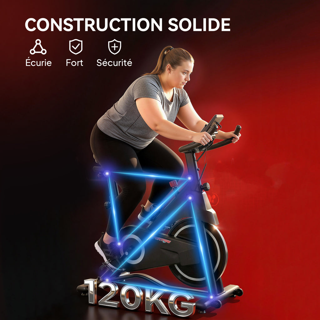 Vélo d'Appartement, Vélo d'Exercice, Résistance Magnétique Réglable, Écran LCD, Siège Confortable, 108x51x116cm, Blanc-5