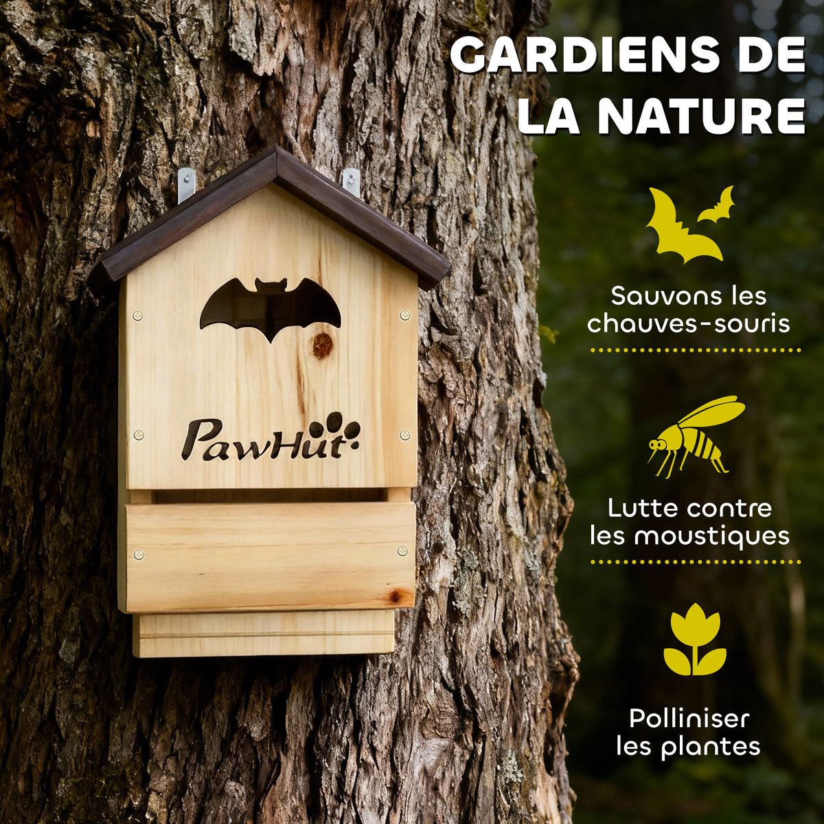 Lot de 3 Nichoirs Chauve Souris en Bois abri à chauves-souris 23 x 9,5 x 36,5 cm effet bois naturel-5
