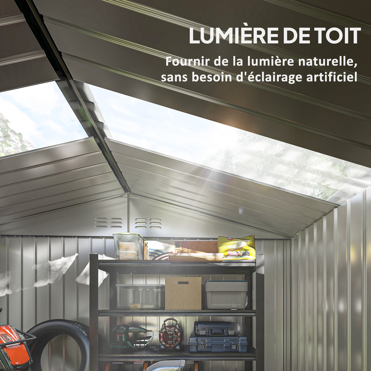Abri de jardin 5,4 m² dim. 2,77 x 1,95 x 1,92 m fondation incluse porte coulissante ventilations tôle acier, anthracite-3