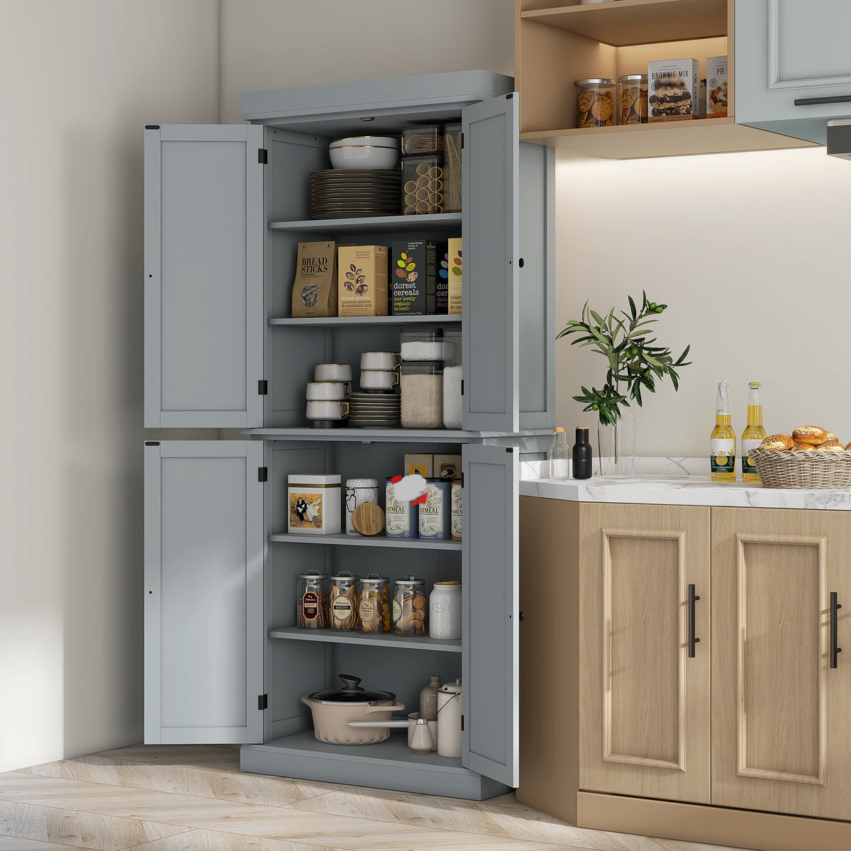 Armoire de cuisine buffet cuisine style moderne avec placards, étagères réglables, 76 x 40,5 x 184 cm, gris-1